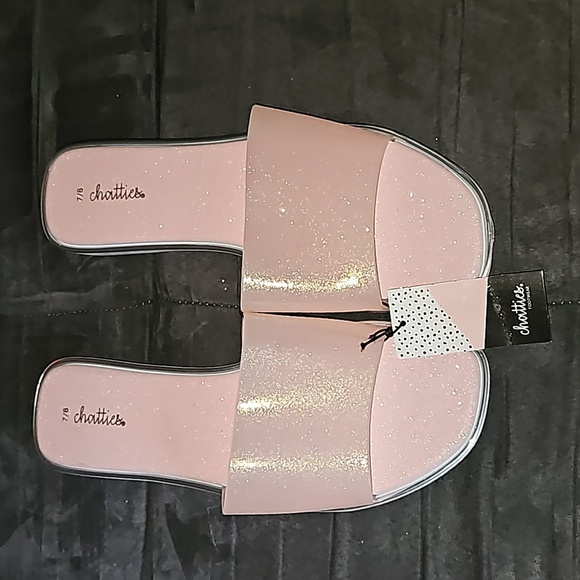Chatties Women Light Pink Glitter Slide Sandals White Soles ManMade Size 7/8 M - Picture 1 of 8